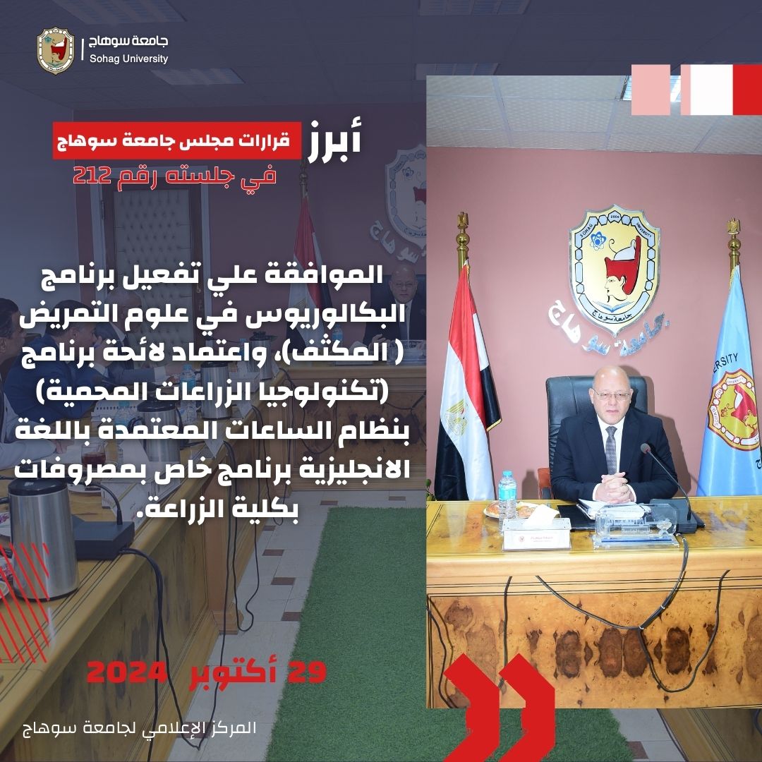 رئيس جامعة سوهاج يوافق علي اعتماد عدد من البرامج الجديدة 