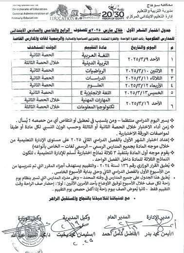 جدول امتحانات شهر مارس 2025