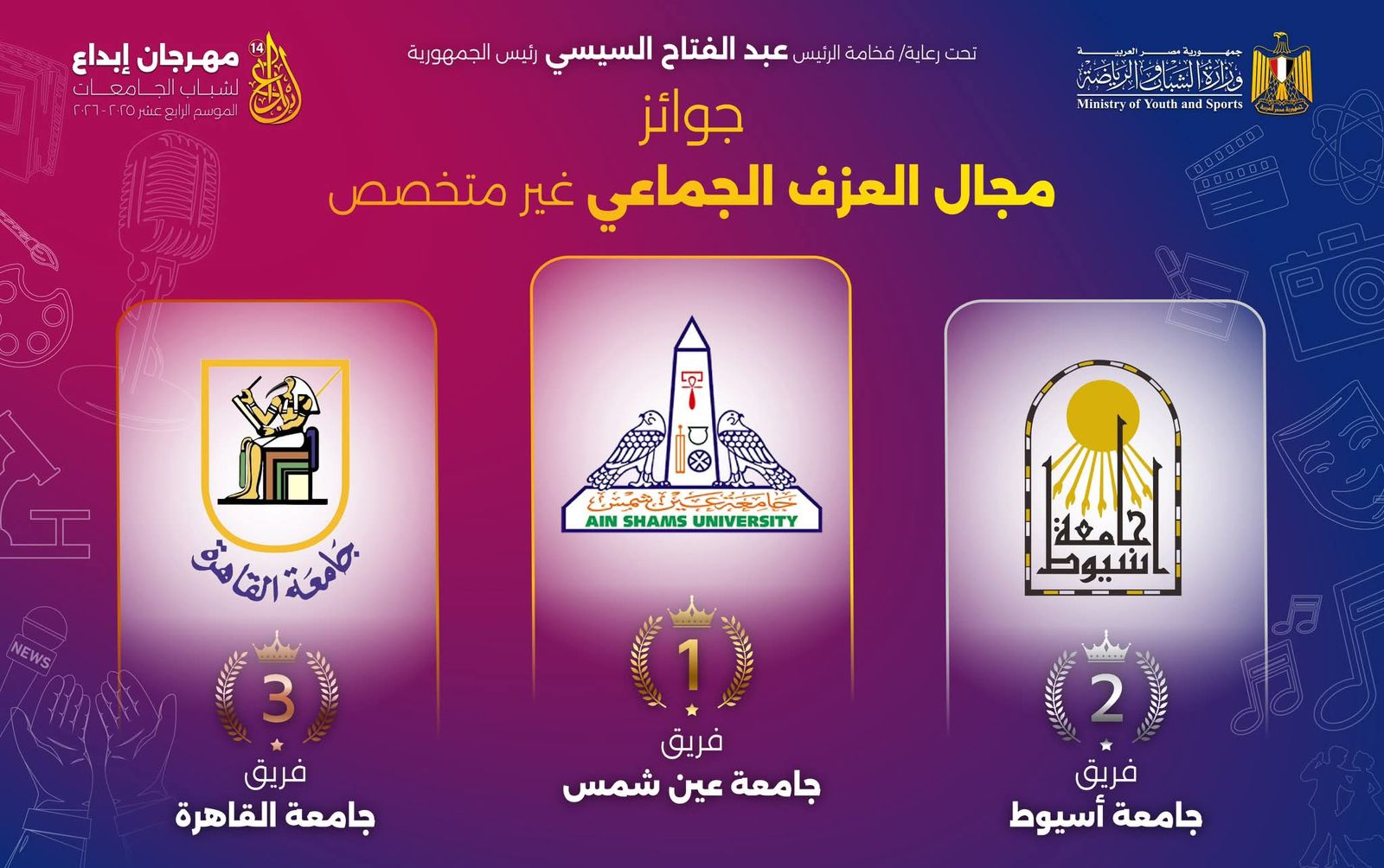 جامعة عين شمس تواصل التألق في إبداع 14 وتحصد جوائز فنية