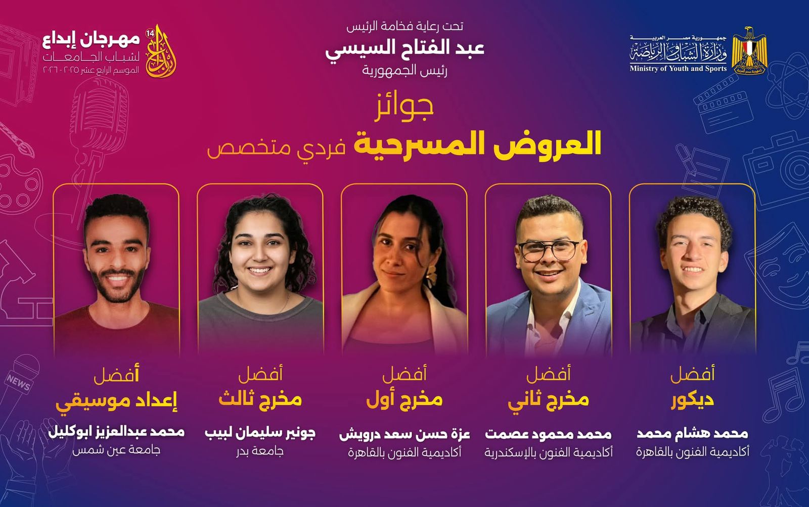 جامعة عين شمس تواصل التألق في إبداع 14 وتحصد جوائز فنية