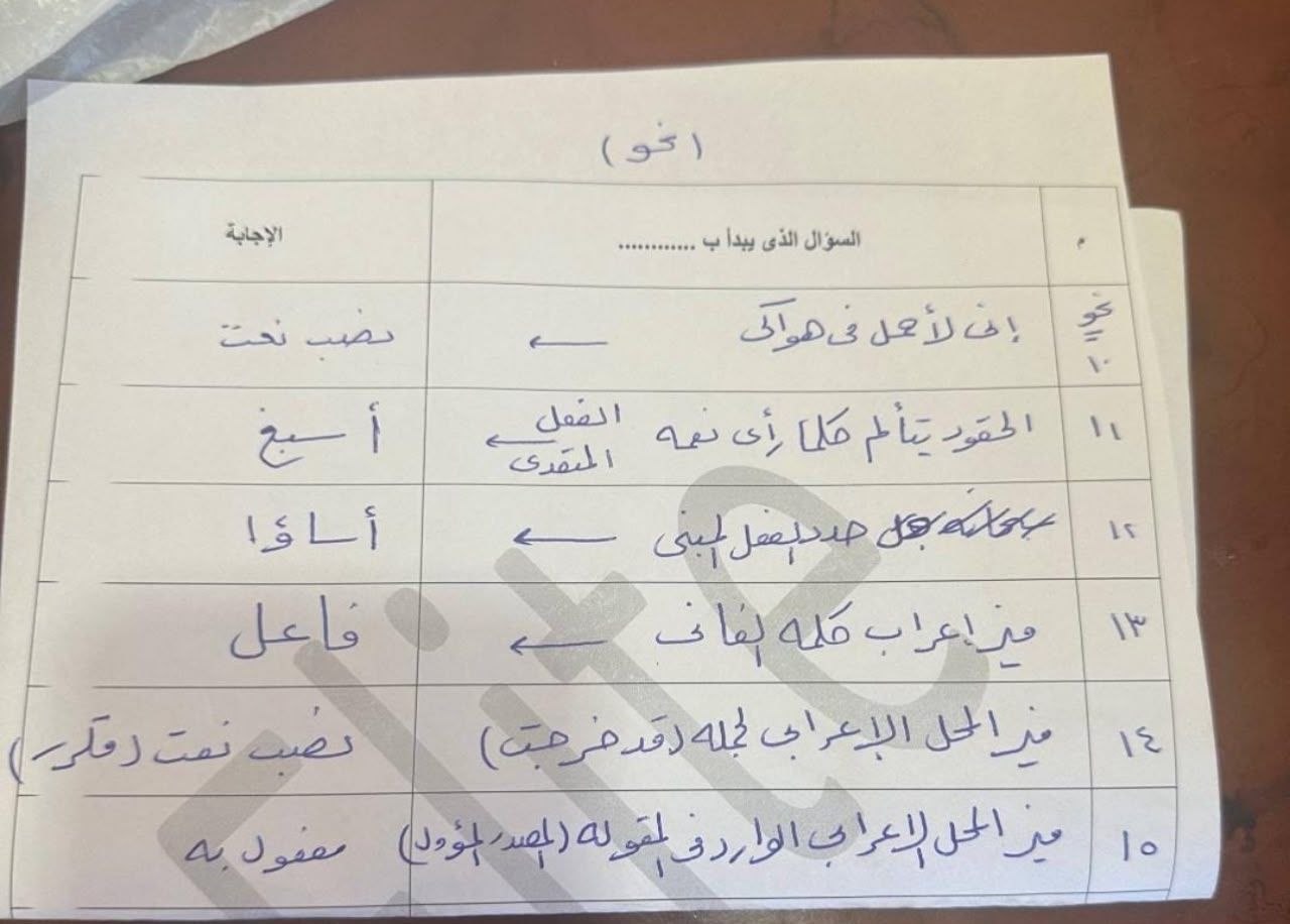 حل أسئلة العربي 2026 لطلاب الثانوية العامة
