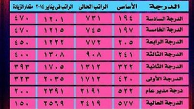 مرتبات المعلمين بعد تطبيق الحد الأدنى للأجور فى يناير 2014