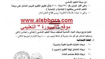 السبورة تنشر تعديلات  توزيع درجات المواد للابتدائية والاعدادية