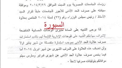 السبورة تنشر قرار مواعيد صرف الحد الادني للعاملين بجامعة الازهر