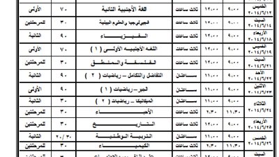 ننشر جدول الثانوية العامة بالنظام القديم