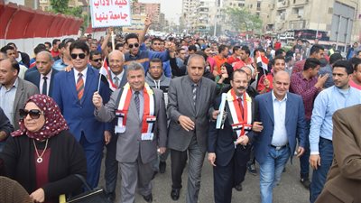 القاضى فى مسيرة حاشدة لطلاب جامعة بنها اليوم