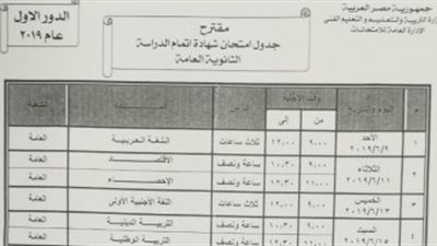 «التعليم» تنتهى من إعداد التصور المقترح لجدول امتحان الثانوية العامة.. ننشر الجدول