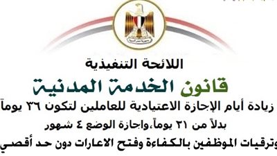 انفوجراف| الاجازات فى قانون الخدمة المدنية ولائحته التنفيذية