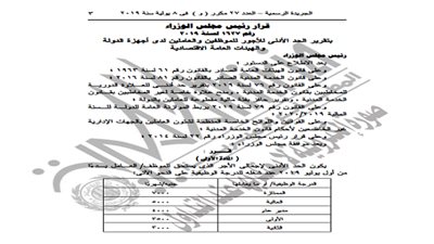  ننشر نص قرار الحد الأدنى للمرتبات طبقا للجريدة الرسمية