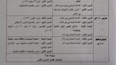 التعليم تعلن توزيع منهج صفوف الاول والثانى والثالث الاعدادى فى الدراسات الاجتماعية للترم الثانى