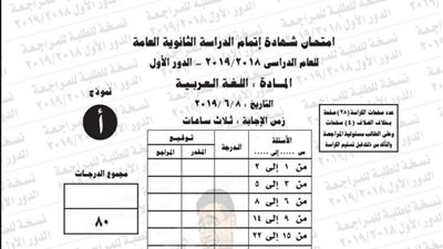 اسئلة واجوبة امتحان اللغة العربية للعام الماضى للثانوية العامة