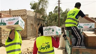 توزيع كراتين مواد غذائية من الاورمان على 10 ألاف اسرة فى قرى سوهاج