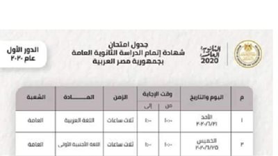 عاجل| التعليم تعتمد جدول الثانوية العامة المعدل 2020 .. ننشر الجدول كاملا 