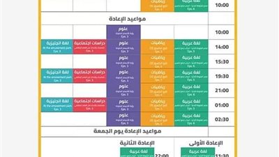 جداول الاسبوع الثالث لعرض الحصص التعليمية على قناة مدرستنا