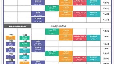 التعليم تعلن جداول الاسبوع الثالث عشر على القناه التعليمية مدرستنا 