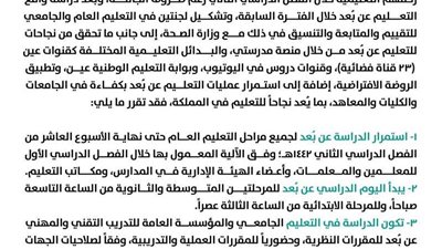عاجل : استمرار الدراسة عن بُعد لمدة 10 أسابيع في المملكة العربية السعودية
