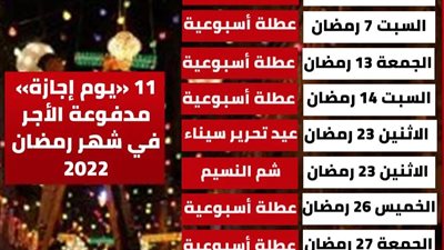 11 يوم إجازة مدفوعة الأجر في شهر رمضان 2022