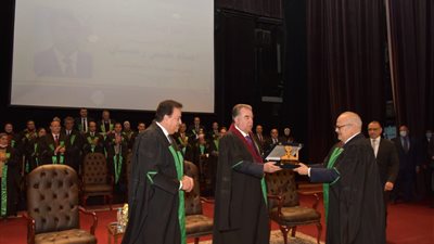 جامعة القاهرة تمنح الدكتوراه الفخرية فى الآداب لرئيس جمهورية طاجيكستان لجهوده العلمية