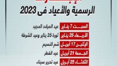 17 يوما إجازات رسمية فى عام 2023.. اولهم الاحد المقبل
