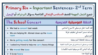 ملخص البراجراف فى 4 ورقات للصف السادس الابتدائى للترم الثاني 
