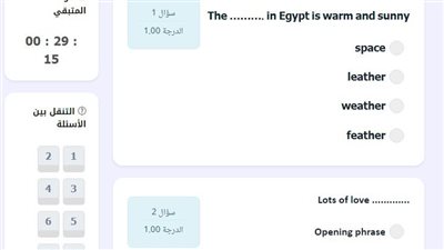 اختبار الكتروني فى اللغة الانجليزية للصف السادس الابتدائي