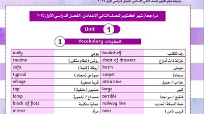مراجعات نهائية.. مراجعة ليلة امتحان شهر أكتوبر في اللغة الانجليزية لـ الصف الثاني الإعدادي