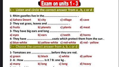 مراجعات نهائية.. امتحان لغة انجليزية على 3 وحدات لـ الصف الرابع الابتدائي ترم اول 