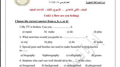 مراجعات نهائية.. أسئلة تقييم الأسبوع الثالث والرابع لغة إنجليزية لـ الصف الثاني الإعدادي