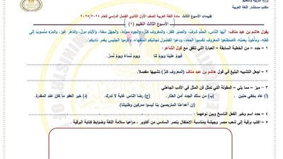 مراجعات نهائية.. أسئلة تقييم الأسبوع الثالث والرابع العربي الصف الأول الثانوي