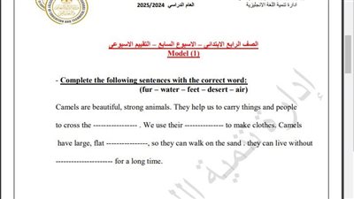 مراجعات نهائية.. أسئلة تقييم الاسبوع السابع في اللغة الإنجليزية الصف الرابع الابتدائي