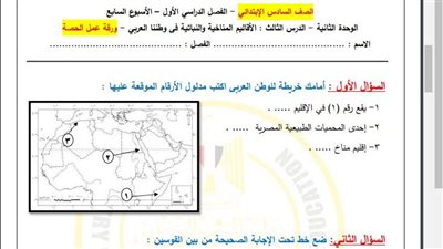 مراجعات نهائية.. أسئلة تقييم الاسبوع السابع في الدراسات الاجتماعية الصف السادس الابتدائي