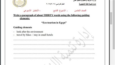 مراجعات نهائية.. أسئلة تقييم الاسبوع التاسع في اللغة الإنجليزية الصف الخامس الابتدائي