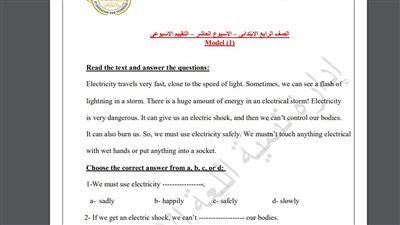 مراجعات نهائية.. أسئلة تقييم الاسبوع العاشر في اللغة الإنجليزية الصف الرابع الابتدائي