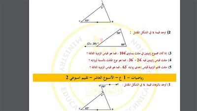 مراجعات نهائية.. أسئلة تقييم الأسبوع العاشر الرياضيات لـ الصف الأول الإعدادي