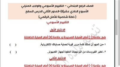 مراجعات نهائية.. أسئلة الآداء الصفي والمنزلي الأسبوع الـ 11 في الكمبيوتر الصف الرابع الابتدائي