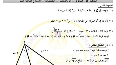 مراجعات نهائية.. أسئلة تقييم الأسبوع الـ 13 الرياضيات الصف الأول الثانوي