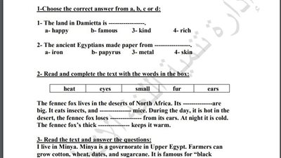 مراجعات نهائية.. لطلاب الصف الرابع الابتدائي.. أسئلة تقييم الاسبوع الـ 15 في اللغة الإنجليزية