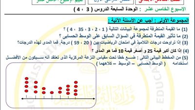 مراجعات نهائية.. أسئلة تقييم الاسبوع الـ 15 في الرياضيات لـ الصف السادس الابتدائي 