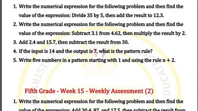 مراجعات نهائية.. أسئلة تقييم الاسبوع الـ 15 في الرياضيات لغات لـ الصف الخامس الابتدائي 