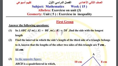 مراجعات نهائية.. أسئلة تقييم الأسبوع الـ 15 الرياضيات لغات لـ الصف الثاني الإعدادي