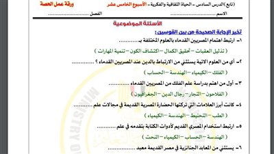 مراجعات نهائية.. أسئلة تقييم الأسبوع الـ 15 التاريخ الصف الأول الثانوي