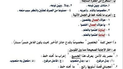 مراجعات نهائية.. 20 قطعة نحو وإجابتها لن يخرج عنها امتحان الشهادة الاعدادية