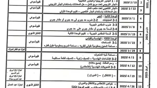 توزيع منهح الرياضيات
