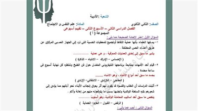 مراجعات نهائية.. أسئلة تقييمات الأسبوع الثاني علم النفس والاجتماع الصف الثاني الثانوي