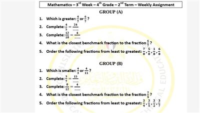 مراجعات نهائية.. تقييمات الأسبوع الثالث الرياضيات لغات ترم ثاني الصف الرابع الابتدائي