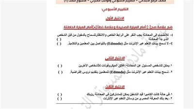 مراجعات نهائية.. تقييمات الأسبوع الثالث الكمبيوتر ترم ثاني الصف الرابع الابتدائي