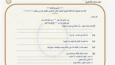 مراجعات نهائية.. تقييمات الأسبوع الثالث اللغة العربية لـ الصف الثاني الإعدادي ترم ثاني 