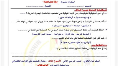 مراجعات نهائية.. أسئلة تقييمات الأسبوع الثالث التاريخ الصف الأول الثانوي