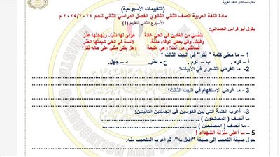 مراجعات نهائية.. أسئلة تقييمات الأسبوع الثاني اللغة العربية الصف الثاني الثانوي ترم ثاني