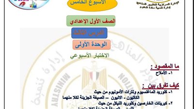 مراجعات نهائية.. أسئلة تقييمات الأسبوع الخامس العلوم لـ الصف الأول الإعدادي